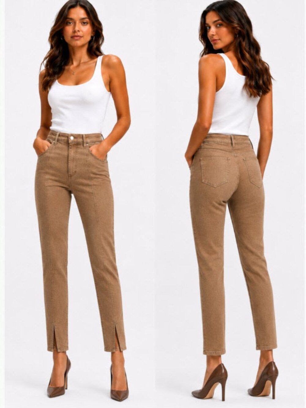 L'AGENCE Margot High Rise Split Hem Straight Jeans Tan Size 29